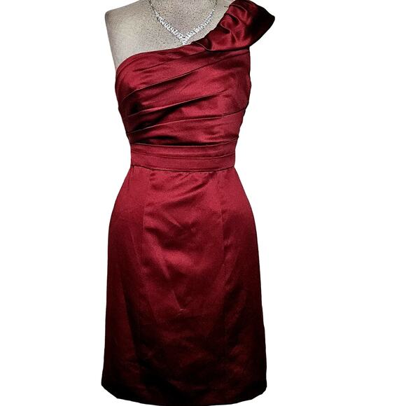 Alfred Angelo Red Satin One Shoulder Mini Cocktail Dress Size 0 - Picture 1 of 3